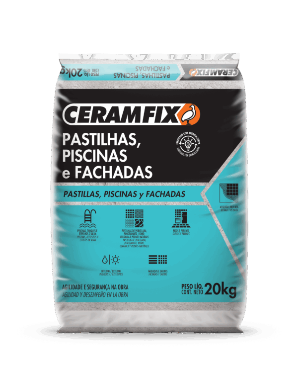 Pastilha, piscinas e fachadas